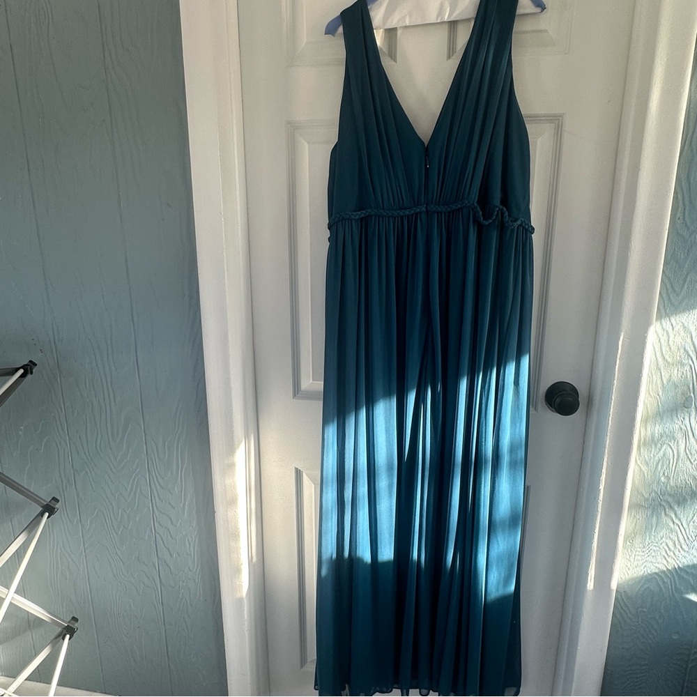 Azazie A24 TANICIA Stretch Ink Blue A-Line V-Neck Pleated Mesh Dress - Picture 5 of 6